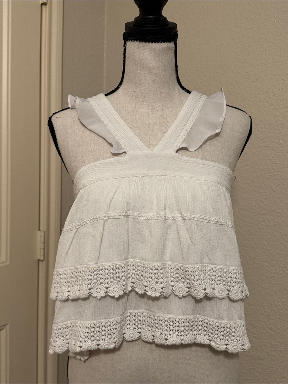 Pins & Needles White Ruffled Crochet Crop Top